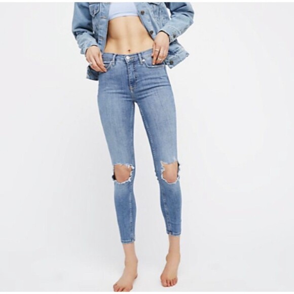 Free People Jeans Blue Busted Knee Skinny 32 - Picture 1 of 13